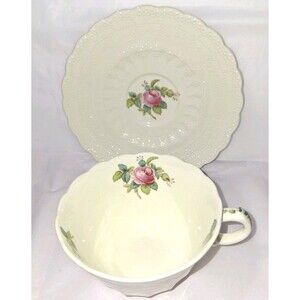 VTG Spode Copeland Billingsley Flat Teacup And Saucer Billingsley Rose Pink *